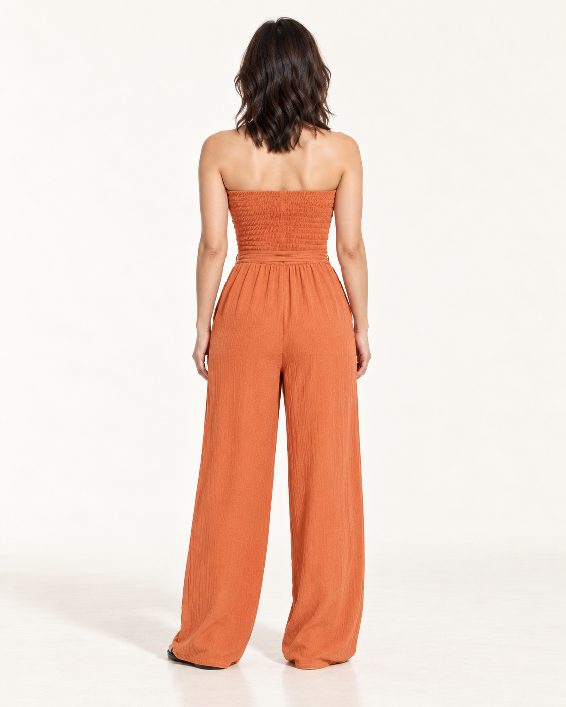 Women's Wide-Leg Tie-Waist Jumpsuit, Orange, back view