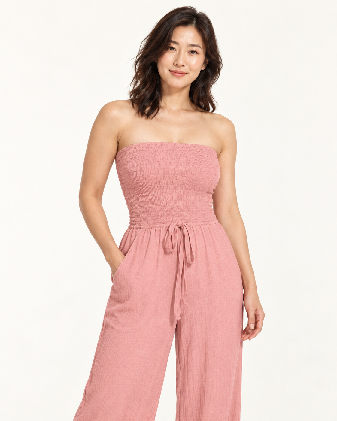 Women's Wide-Leg Tie-Waist Jumpsuit, pink, detail view