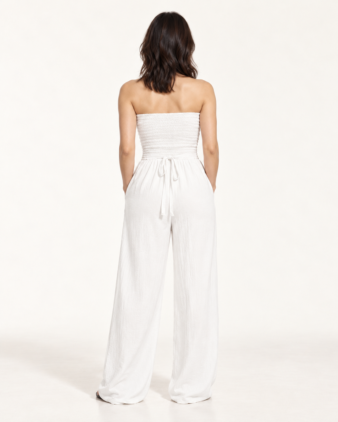 Women's Wide-Leg Tie-Waist Jumpsuit, white, back view
