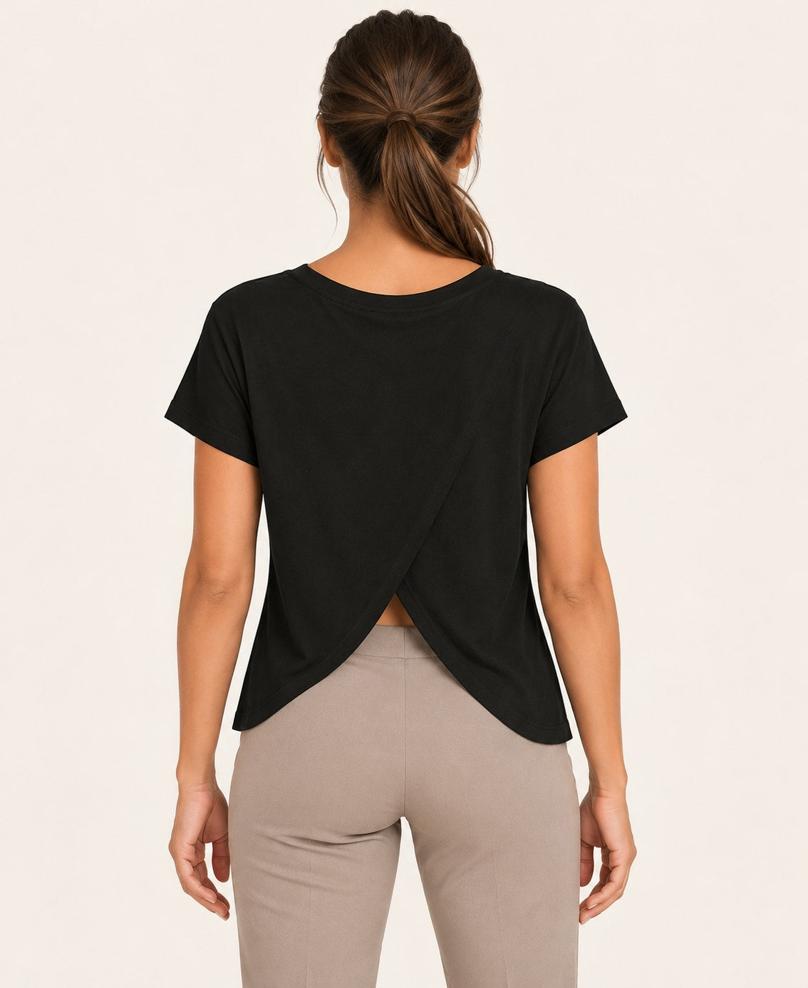 Women's V-Neck Back-Cutout T-Shirt, black, back view