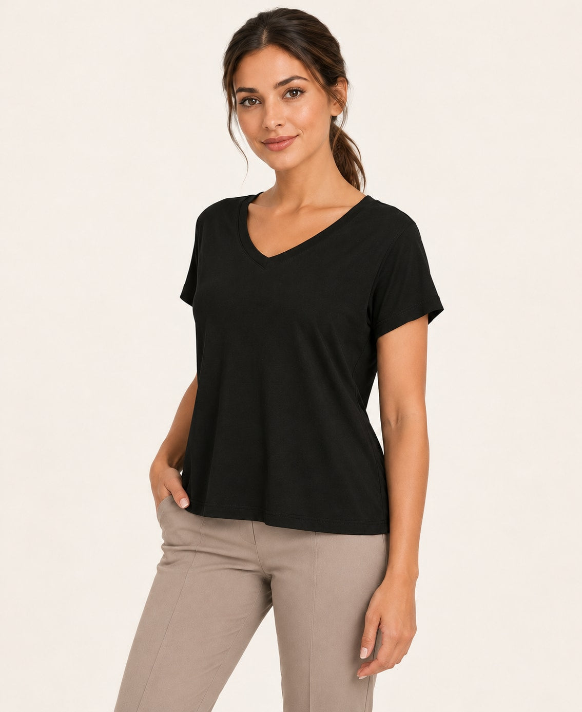 Women's V-Neck Back-Cutout T-Shirt, black, alternate angle