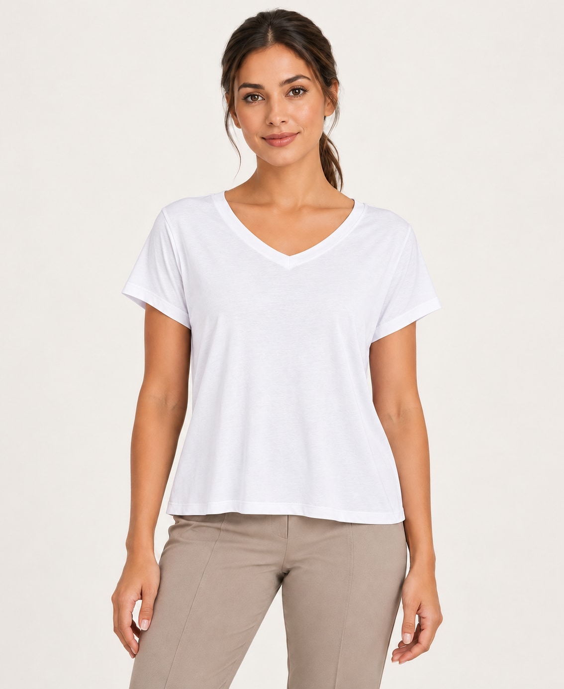 Women's V-Neck Back-Cutout T-Shirt, white, front hero