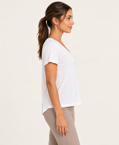 Women's V-Neck Back-Cutout T-Shirt, white, side profile