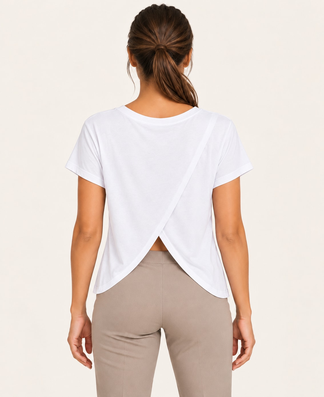 Women's V-Neck Back-Cutout T-Shirt, white, back view
