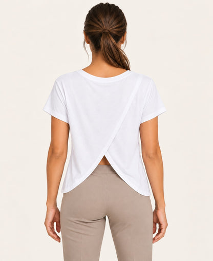 Women's V-Neck Back-Cutout T-Shirt, white, back view