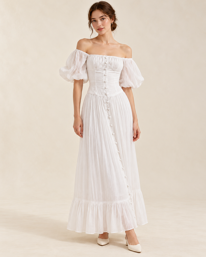 Women's White Square-Neck High-Waist Dress, front view