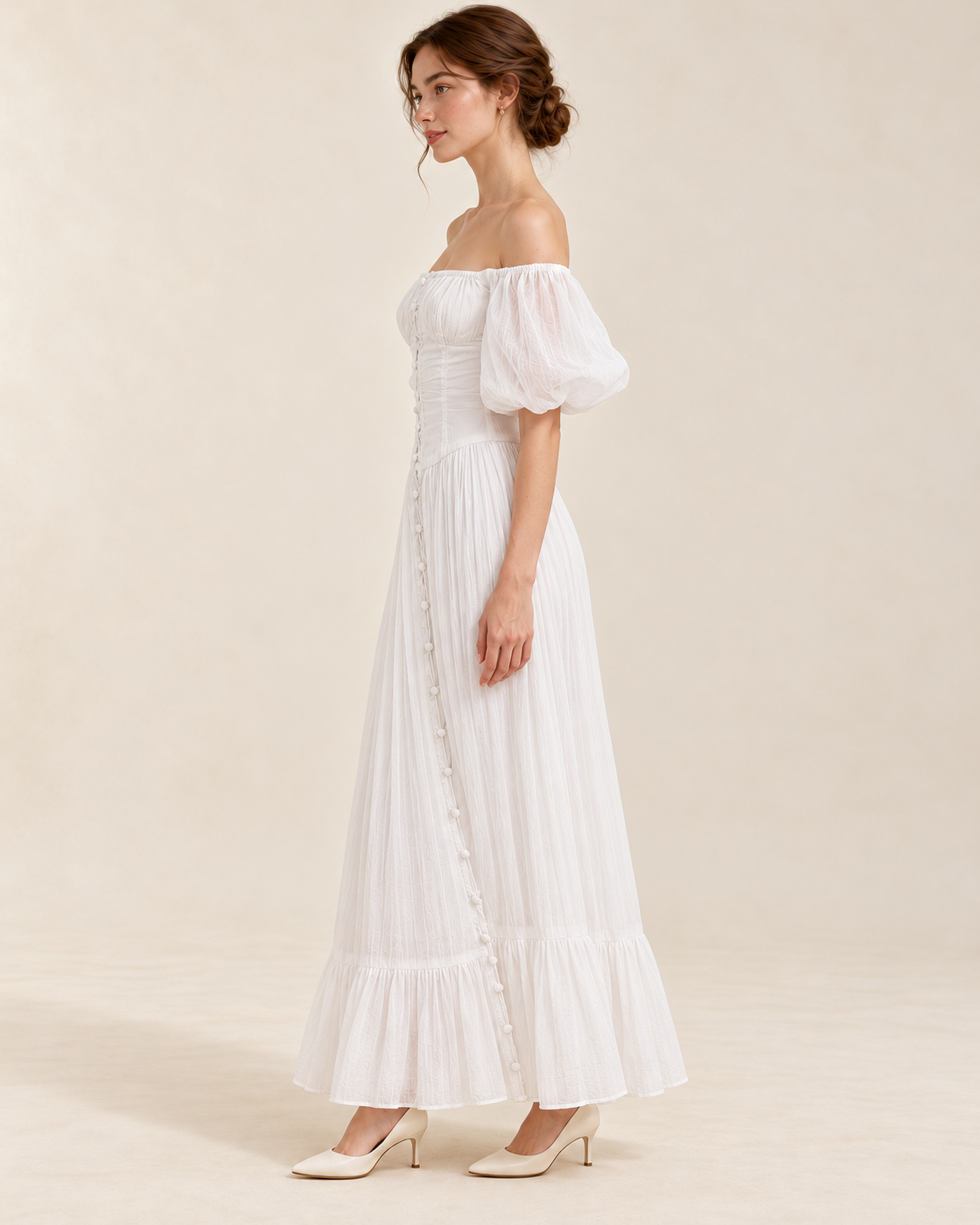 Women's White Square-Neck High-Waist Dress, side view