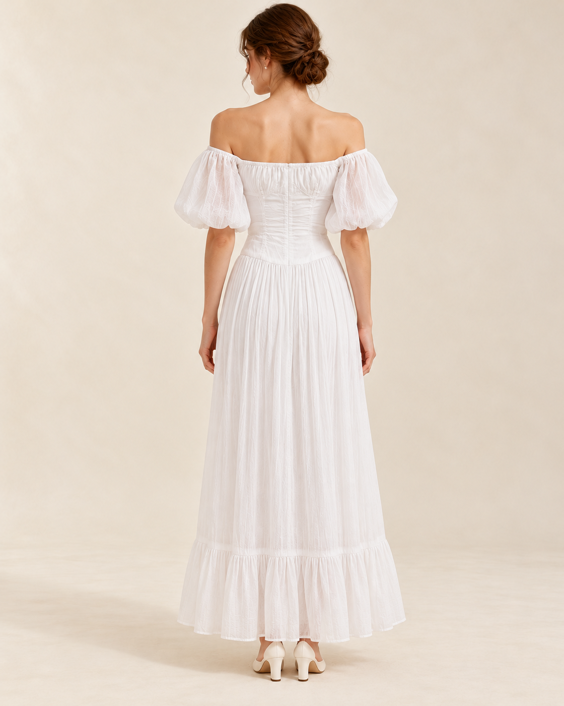 Women's White Square-Neck High-Waist Dress, back view