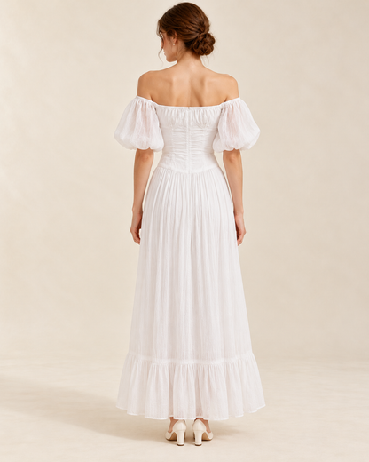 Women's White Square-Neck High-Waist Dress, back view